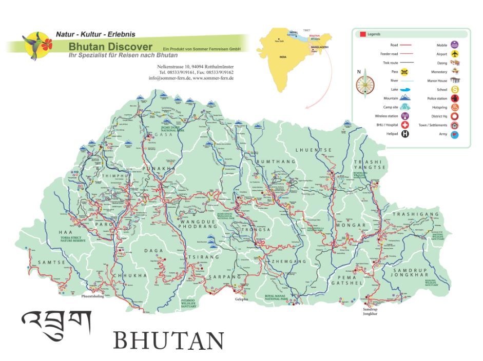Karte mit den Nationalparks in Bhutan